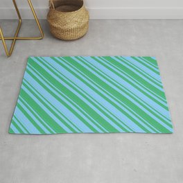 [ Thumbnail: Light Sky Blue & Sea Green Colored Striped/Lined Pattern Rug ]