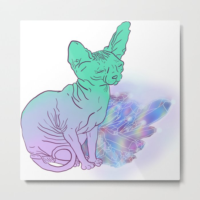Cat With Crystals Sketch Metal Print