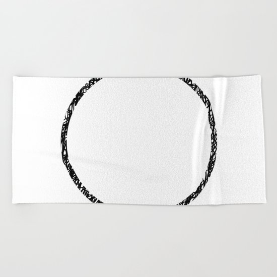Scribble Ring - Black ink, black and white, minimalistic, ring artwork Beach Towel