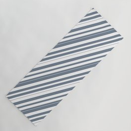 [ Thumbnail: White & Slate Gray Colored Lined/Striped Pattern Yoga Mat ]