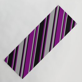 [ Thumbnail: Purple, Dark Gray & Black Colored Striped/Lined Pattern Yoga Mat ]