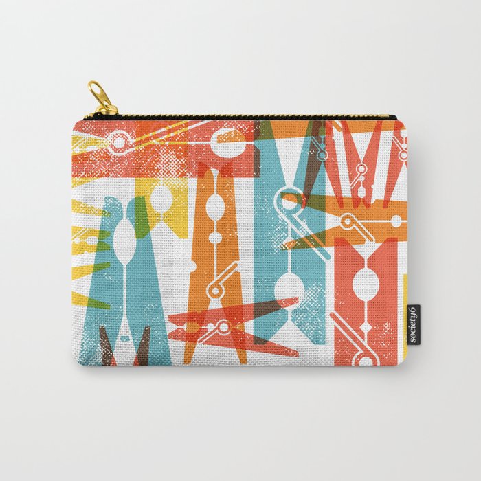 Clothespins Laundry Day Art Bright Colors Carry-All Pouch
