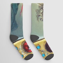The Guardian Angel in flight over twilight in the city bejeweled portrait painting Socks