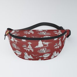 Outlandish Christmas Toile Pattern - red background with monochromatic design Fanny Pack