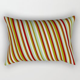 [ Thumbnail: Green, Light Gray, Dark Sea Green & Dark Red Colored Lines Pattern Rectangular Pillow ]