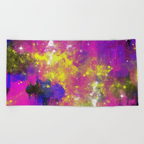 Journey Through Space - Abstract purple and blue, space themed artwork Beach Towel