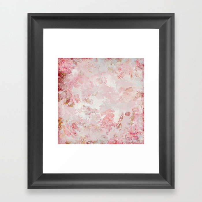 Vintage Floral Rose Roses painterly pattern in pink Framed Art Print