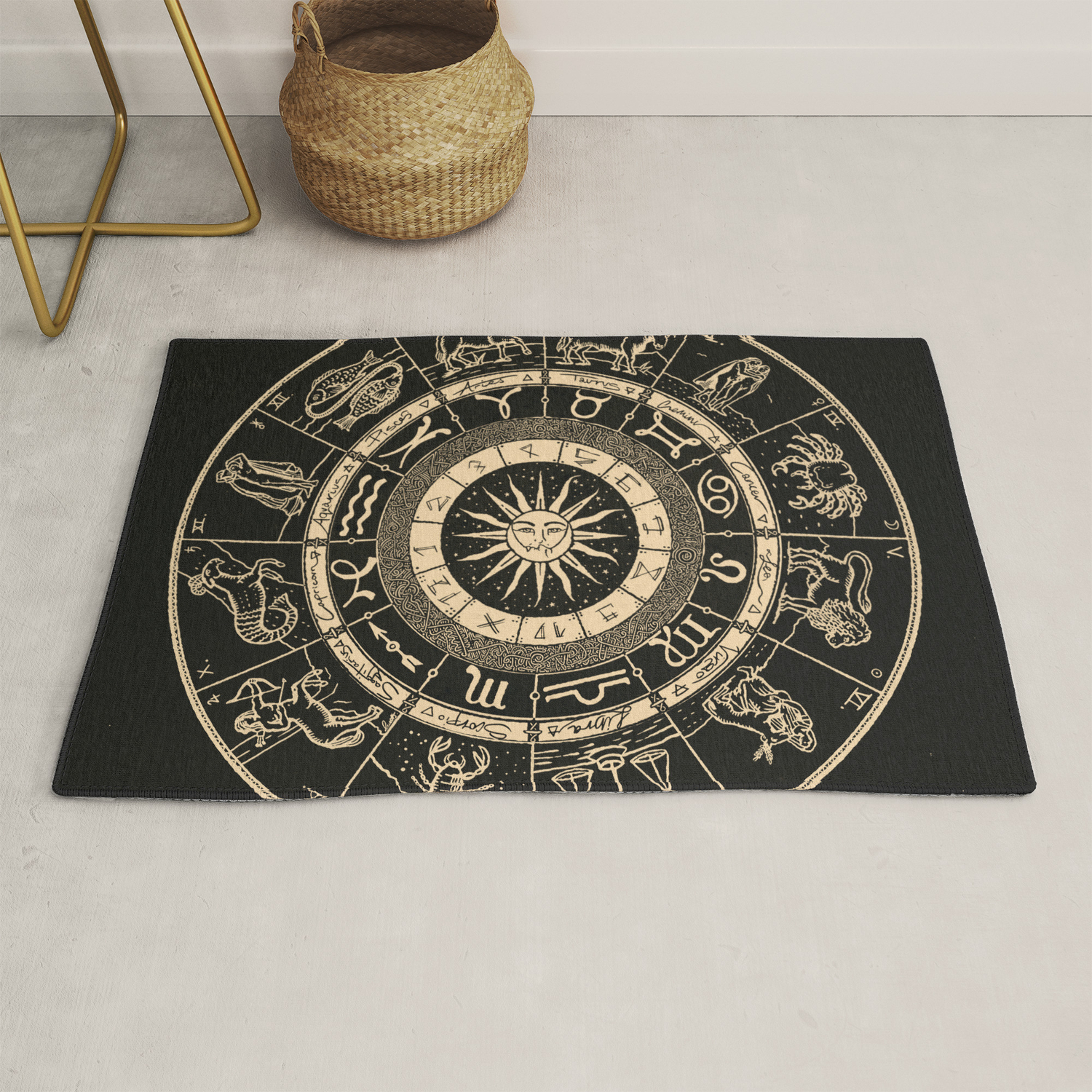 Vintage Zodiac Astrology Chart Charcoal Gold Rug By Visionary Sea Society6
