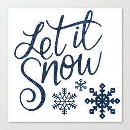 Let It Snow Blue Glitter Typography Winter Canvas Print