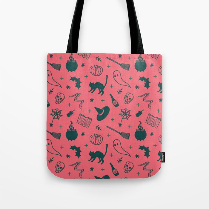 Spooky Halloween Pink and Black Pattern Tote Bag