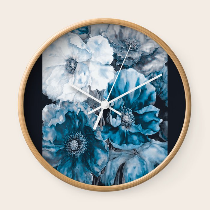 Blue Flowers Painting 180818 1 Wall Clock By Mayalova17 Society6