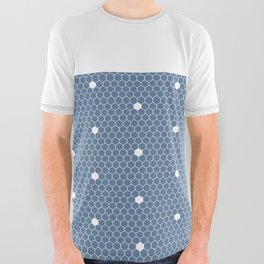 White Polka Dots Lace Horizontal Split on Slate Blue All Over Graphic Tee