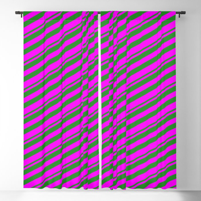 Forest Green and Fuchsia Colored Lined/Striped Pattern Blackout Curtain