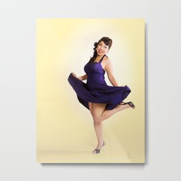 "Flirt Skirt" - The Playful Pinup - Cheesecake Pinup Smile in Purple Dress by Maxwell H. Johnson Metal Print