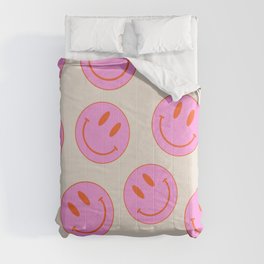 Keep Smiling! - Pink and Beige Smiley Face Pattern Comforter
