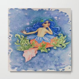 Floating Metal Print | Watercolor, Bubbles, Merm, Ocean, Mermaid, Fish, Painting, Female, Blue, Illustration 
