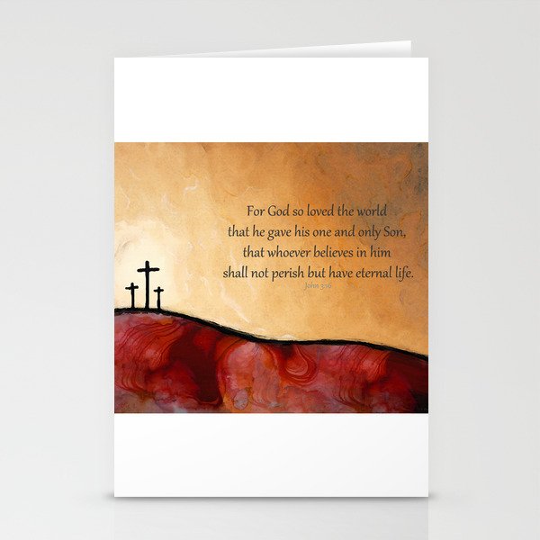 Forgiveness Cross Art - Bible Verse John 3 16 - by Sharon Cummings Stationery Cards