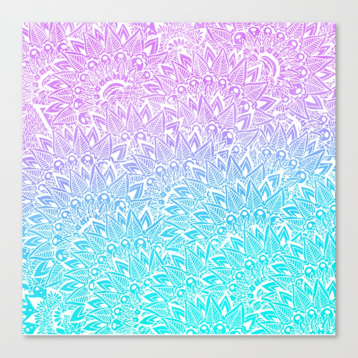 White Mandala Henna Pattern Illustration Mermaid Purple Turquoise Watercolor Floral Pattern Canvas Print By Girlytrend Society6