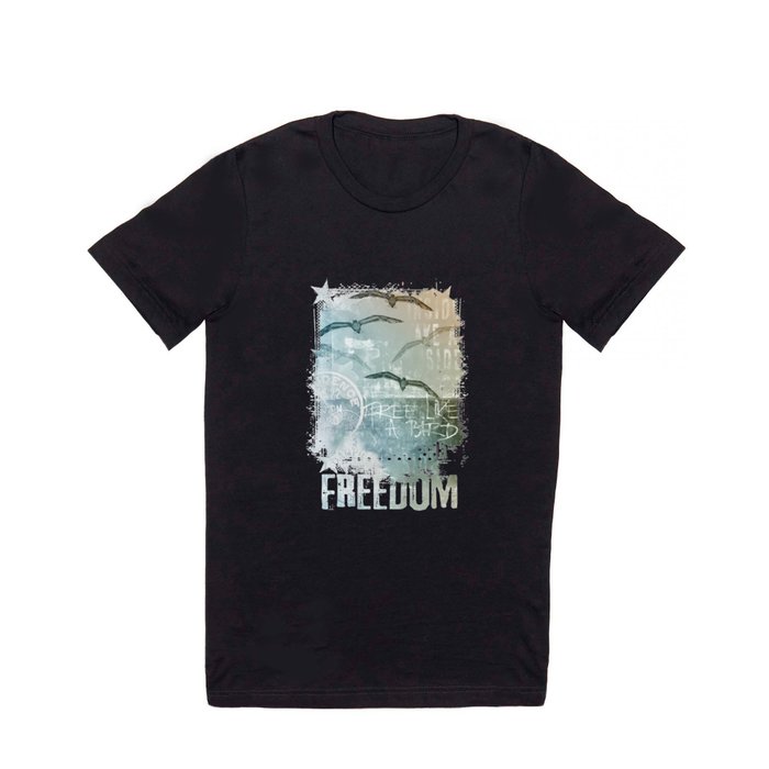 Free Like A Bird Seagull Mixed Media Art T Shirt