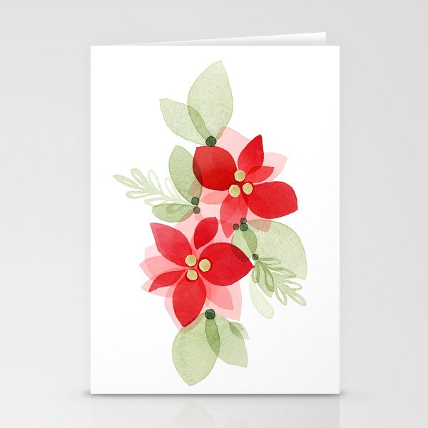 Holiday Poinsetta Bouquet Watercolor Stationery Cards