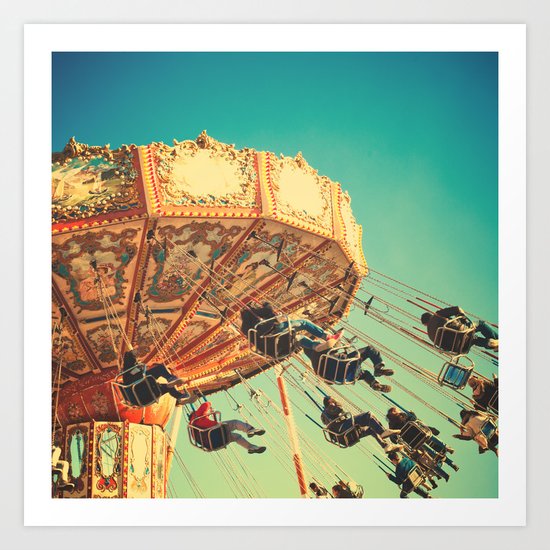 Vintage Chain Swing Ride on Blue Sky Art Print