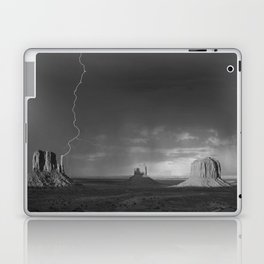 Thunder and lightening in Monument Valley Arizona-Utah border, towering sandstone buttes of Navajo Tribal Park wonders of nature black and white photography - photograph - photographs Laptop Skin