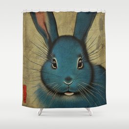 Cute Blue Water Rabbit Japanese Ukiyo-e style Shower Curtain
