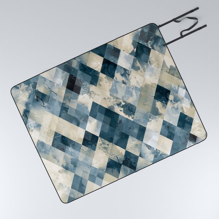geometric pixel square pattern abstract background in blue Picnic Blanket