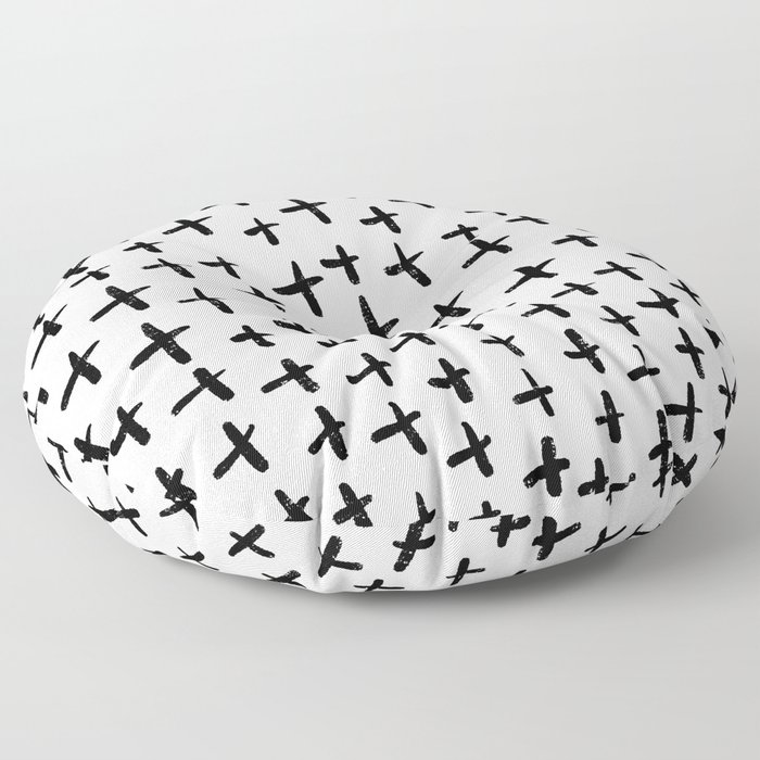 simple modern black and white crosses pattern illustration Floor Pillow