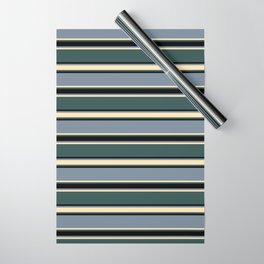 [ Thumbnail: Light Slate Gray, Beige, Dark Slate Gray, and Black Colored Stripes/Lines Pattern Wrapping Paper ]