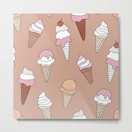 Summer ice cream cones - sugar sprinkles seventies kids snacks pink orange on moody coral Metal Print