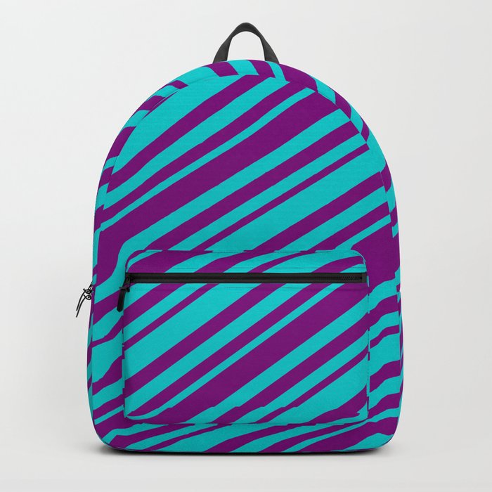 Purple and Dark Turquoise Colored Lines/Stripes Pattern Backpack