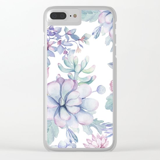 Pretty Blue Pink Succulents Garden Clear iPhone Case