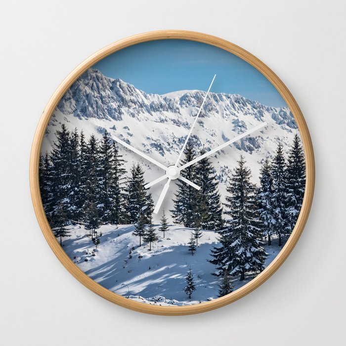 Winter landscape with snow-covered fir trees Wall Clock