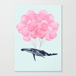 Flying Whale with Pink balloons #1 Canvas Print