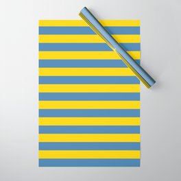 [ Thumbnail: Yellow and Blue Colored Stripes/Lines Pattern Wrapping Paper ]