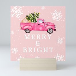 Festive Christmas tree pink watercolor truck Mini Art Print