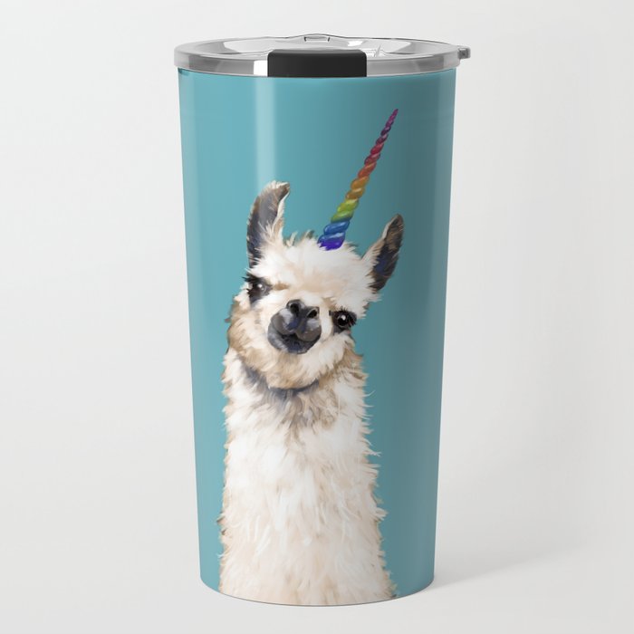 Unicorn Llama Blue Travel Mug