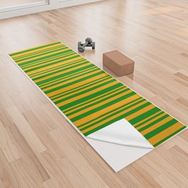 [ Thumbnail: Orange and Green Colored Stripes Pattern Yoga Towel ]