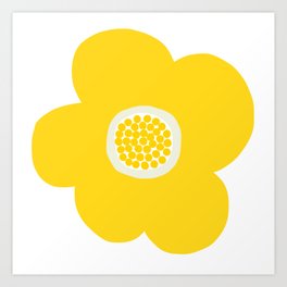 Only One Large Yellow Retro Flower White Background Spring/Summer Mood #decor #society6 #buyart Art Print
