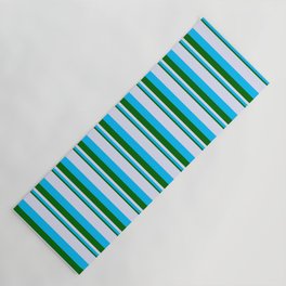 [ Thumbnail: Dark Green, Deep Sky Blue & Lavender Colored Lined/Striped Pattern Yoga Mat ]