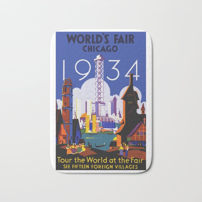 1934 Chicago World's Fair Travel Poster Bath Mat