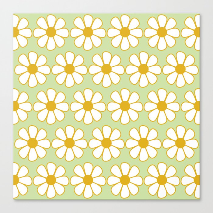 Cheerful Retro Daisy Pattern in Mustard and Light Tea Green Canvas Print