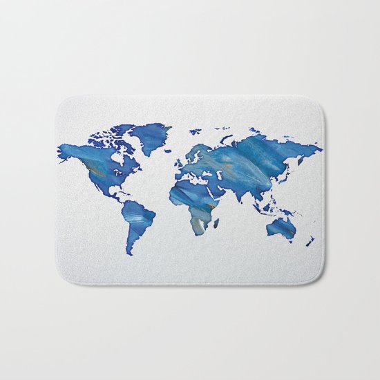 Blue World Map 01 Bath Mat