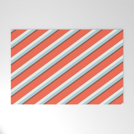 [ Thumbnail: Red, Mint Cream, Light Blue, and Sienna Colored Lines/Stripes Pattern Welcome Mat ]