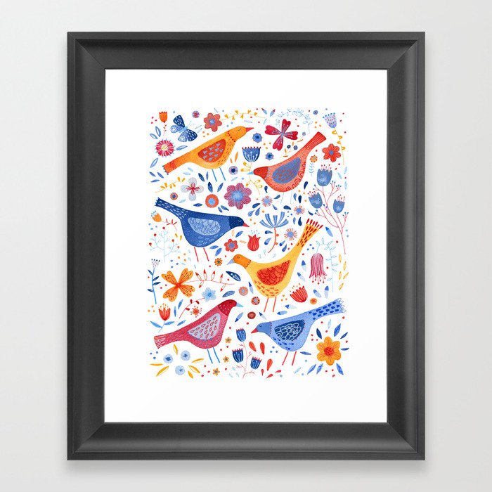 Birds in a Garden Framed Art Print