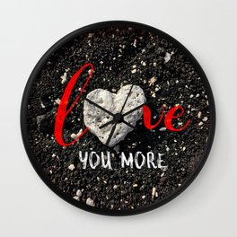 Coral rock heart on Hawaii black sand | "Love you more" Wall Clock