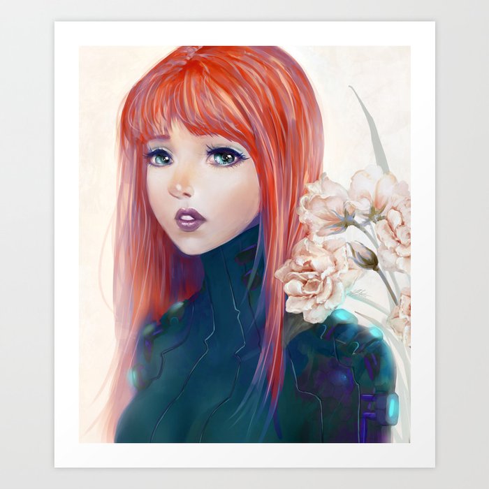 Captain Goldfish Anime Sci Fi Girl With Red Hair Portrait Art