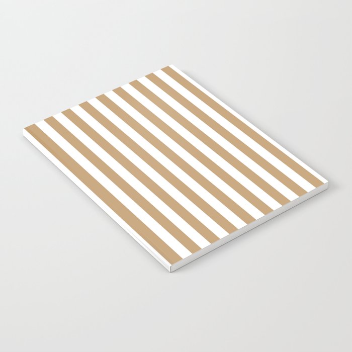 White and Camel Brown Vertical Stripes Notebook