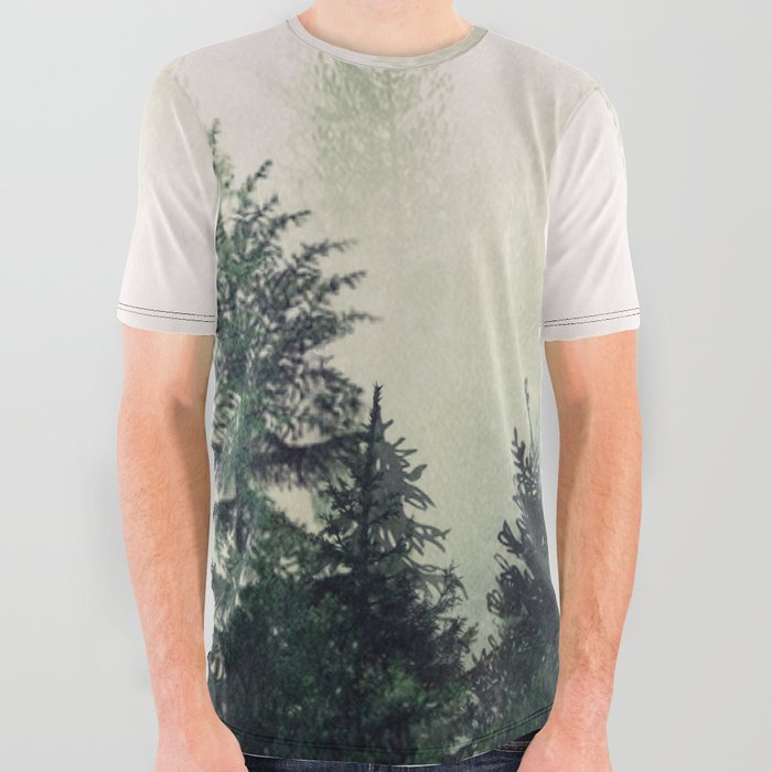 Foggy Pine Trees All Over Graphic Tee